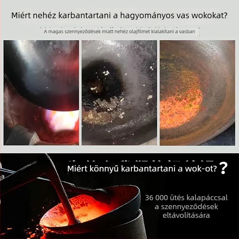 Finom vasból készült wok, kínai stílus, tapadásmentes, egylapos aljzat, rozsdamentes acél fedő üveggel