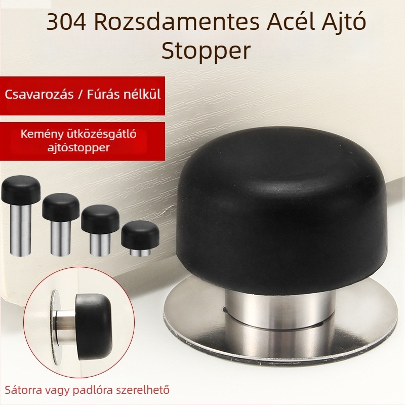 Ajtóstop gombafejű felső rész, 304 rozsdamentes acél, kefével csiszolt felület, ütközés elkerülése, dupla padló/falra szerelés
