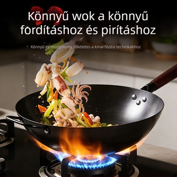 Lapos aljú nitridált vas öntöttvas serpenyő indukciós főzőlaphoz, előre kiégetett, készen használatra