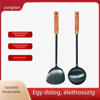 Vasból készült spatula- és kanálkészlet Sabri fa nyéllel, teppanyaki konyhai eszközök, hőálló