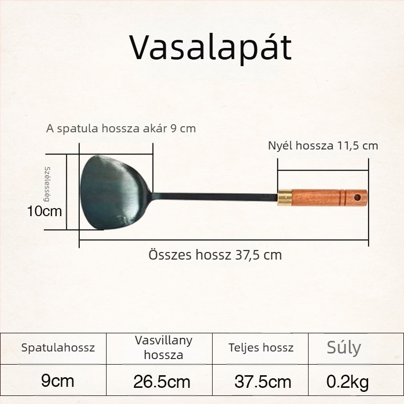 Vasból készült spatula- és kanálkészlet Sabri fa nyéllel, teppanyaki konyhai eszközök, hőálló