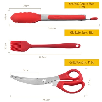 Grill szett szilikon ecsettel, kés és rozsdamentes acél klippel (Modern minimalista stílus)