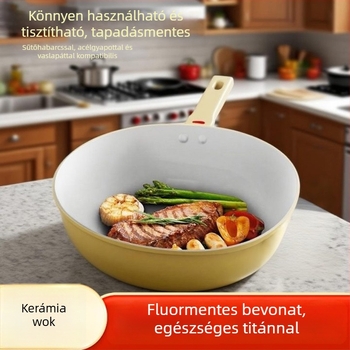 Kerámia tapadásmentes wok, négyszögletes vas serpenyő indukciós és gáztűzhelyhez, 1–3 kg, prémium