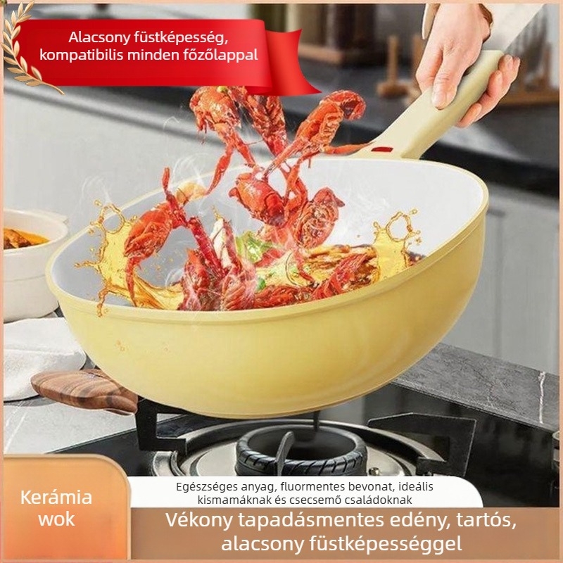 Kerámia tapadásmentes wok, négyszögletes vas serpenyő indukciós és gáztűzhelyhez, 1–3 kg, prémium