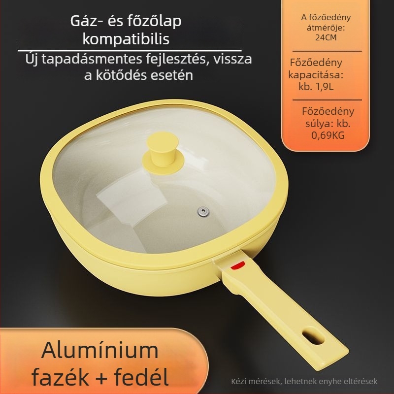 Kerámia tapadásmentes wok, négyszögletes vas serpenyő indukciós és gáztűzhelyhez, 1–3 kg, prémium