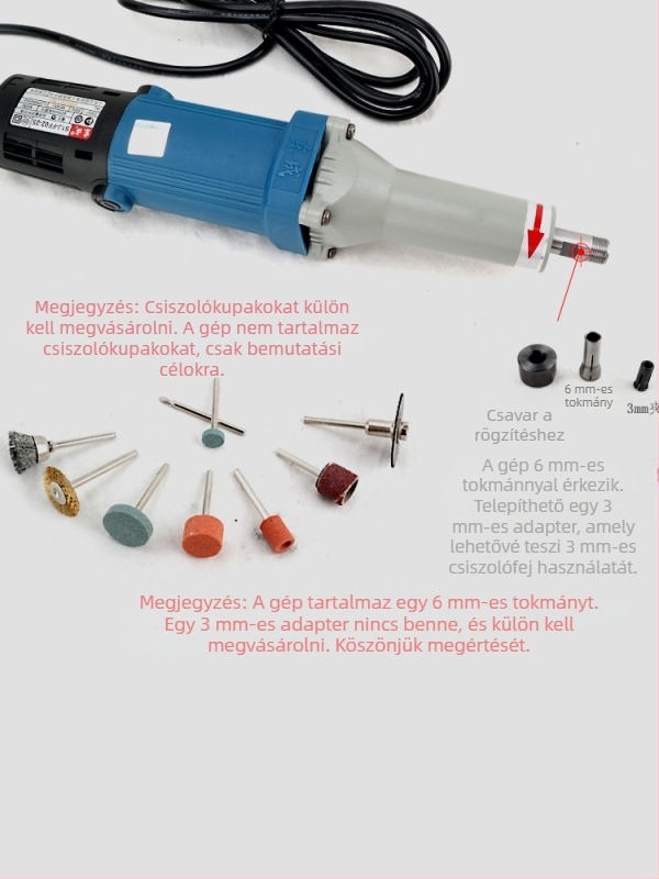 Dongcheng magas teljesítményű kézi elektromos gravírozó- és csiszológép – egyenes csiszolás, polírozás, gyorsaság állítható, belső furatok finiselése (Tápellátás: dugaszolható; Feszültség: 5)