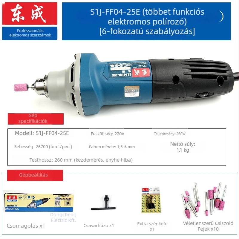 Dongcheng magas teljesítményű kézi elektromos gravírozó- és csiszológép – egyenes csiszolás, polírozás, gyorsaság állítható, belső furatok finiselése (Tápellátás: dugaszolható; Feszültség: 5)