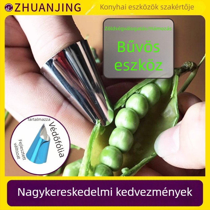 Rozsdamentes acélból készült zöldségvédő kézvédő — Többfunkciós tisztító- és hámozó eszköz fokhagyma, edamame és bab számára, állítható méretű
