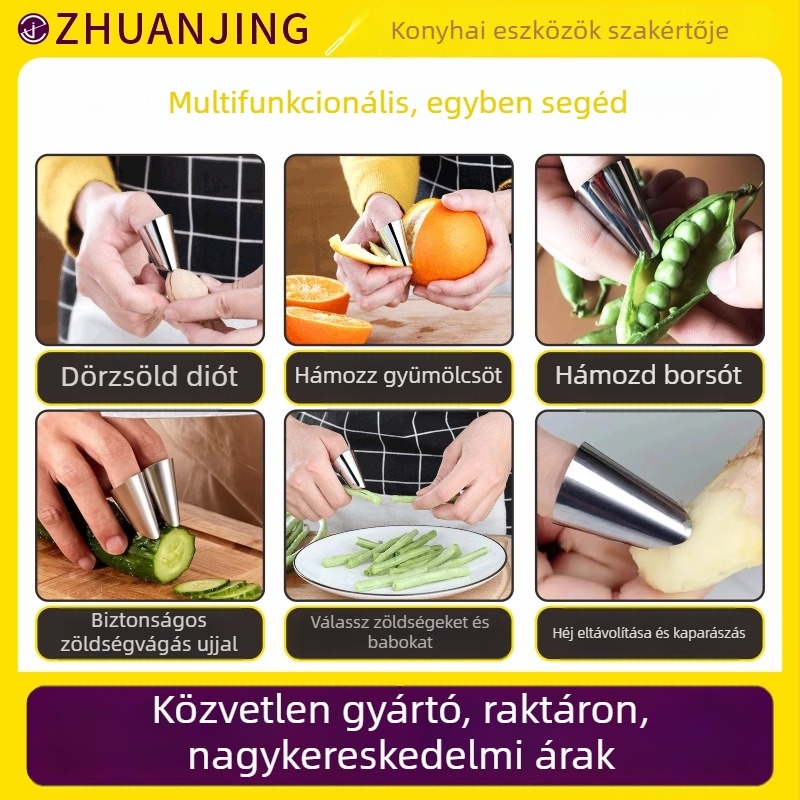 Rozsdamentes acélból készült zöldségvédő kézvédő — Többfunkciós tisztító- és hámozó eszköz fokhagyma, edamame és bab számára, állítható méretű