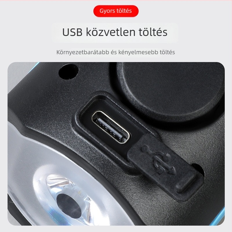 Kerékpár első fénye kürttel, USB-C töltés, pántos rögzítés, márka WOTI