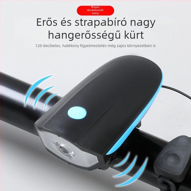 Kerékpár első fénye kürttel, USB-C töltés, pántos rögzítés, márka WOTI