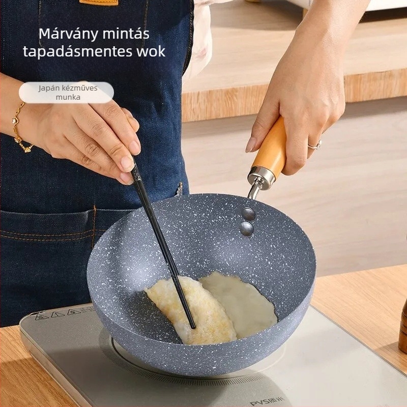 Tapadásmentes wok, japán stílus, kovácsoltvasból, 8,5 cm mély (470 g)