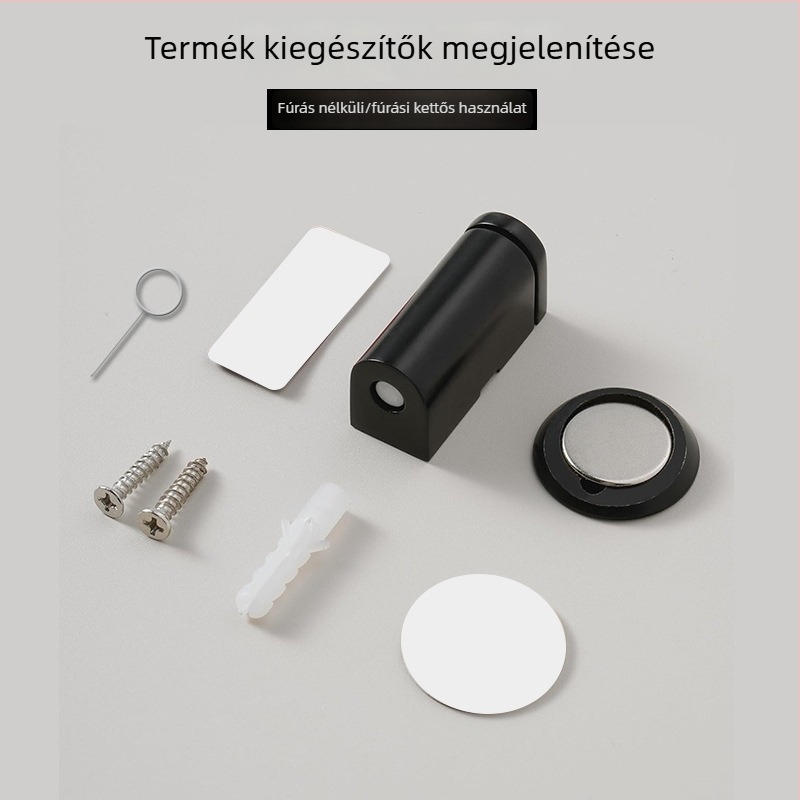 Mágneses ajtófogó üvegajtókhoz, padlóra szerelhető, fúrás nélkül, cinkötvözetből, kefével csiszolt felülettel