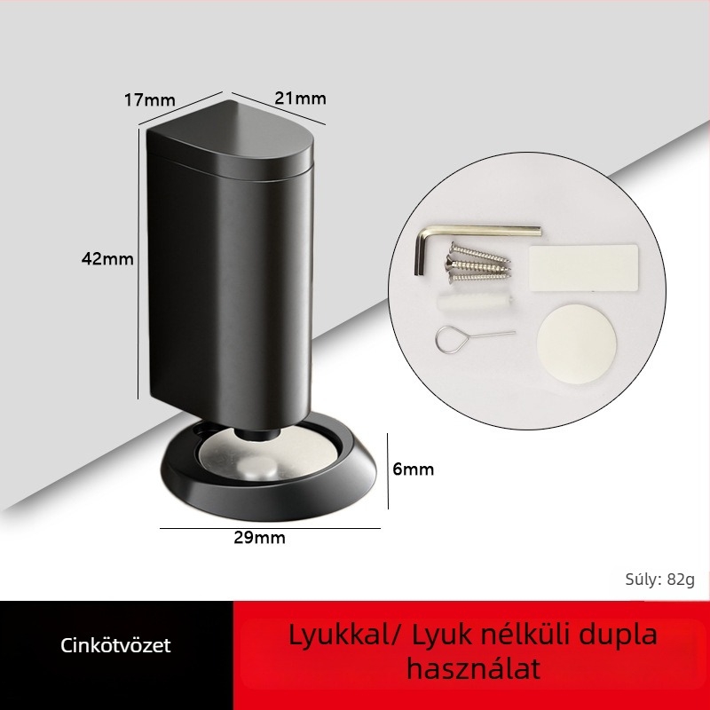 Mágneses ajtófogó üvegajtókhoz, padlóra szerelhető, fúrás nélkül, cinkötvözetből, kefével csiszolt felülettel