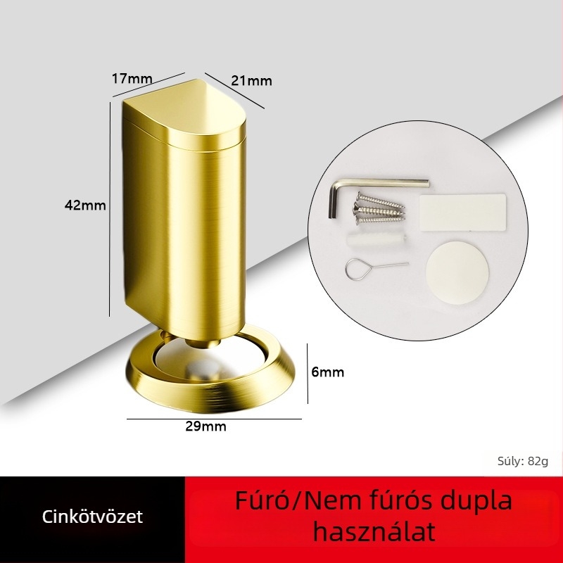 Mágneses ajtófogó üvegajtókhoz, padlóra szerelhető, fúrás nélkül, cinkötvözetből, kefével csiszolt felülettel