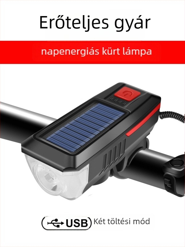 YAJIAPLUS kerékpár első lámpa – napelemes áramellátás, USB újratöltés, nagy fényerő kerékpározáshoz