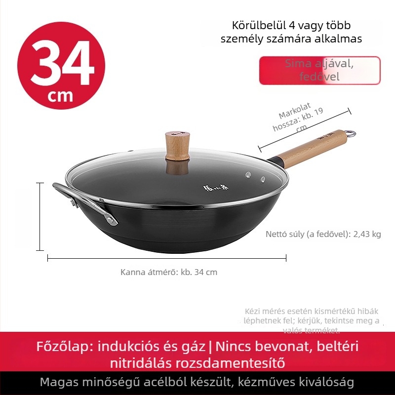 Finomvas Wok, kínai stílusú, tapadásmentes bevonattal, üvegfedővel, modell C30640100