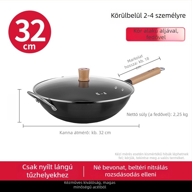 Finomvas Wok, kínai stílusú, tapadásmentes bevonattal, üvegfedővel, modell C30640100