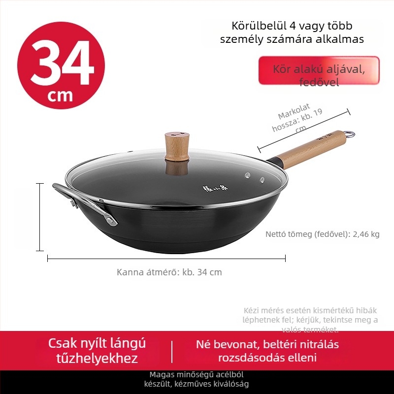 Finomvas Wok, kínai stílusú, tapadásmentes bevonattal, üvegfedővel, modell C30640100