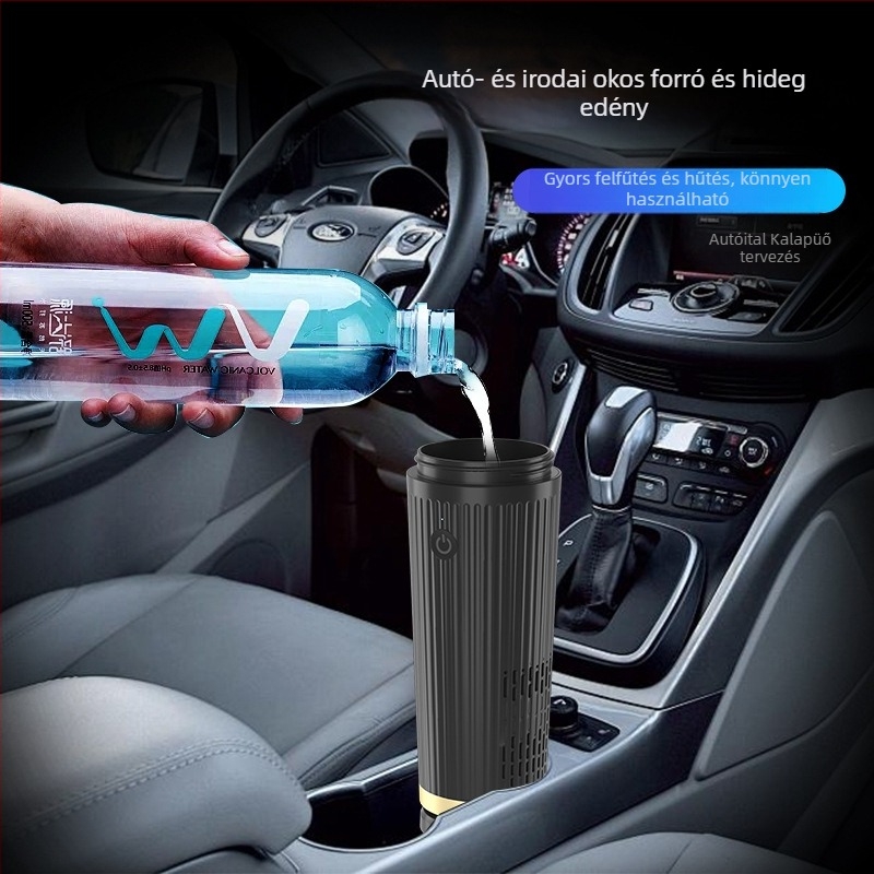 Mini autós hűtő, hordozható, 12V/24V, 36W, hűtés 5-10°C, melegítés 60°C-ig, élelmiszer-minőségű ABS+PP anyag