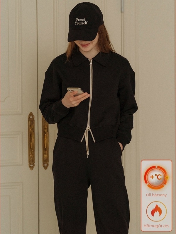Női fleece-béléses két részes szett: pulóver és nadrág, pamut 95% feletti, őszi-téli streetwear