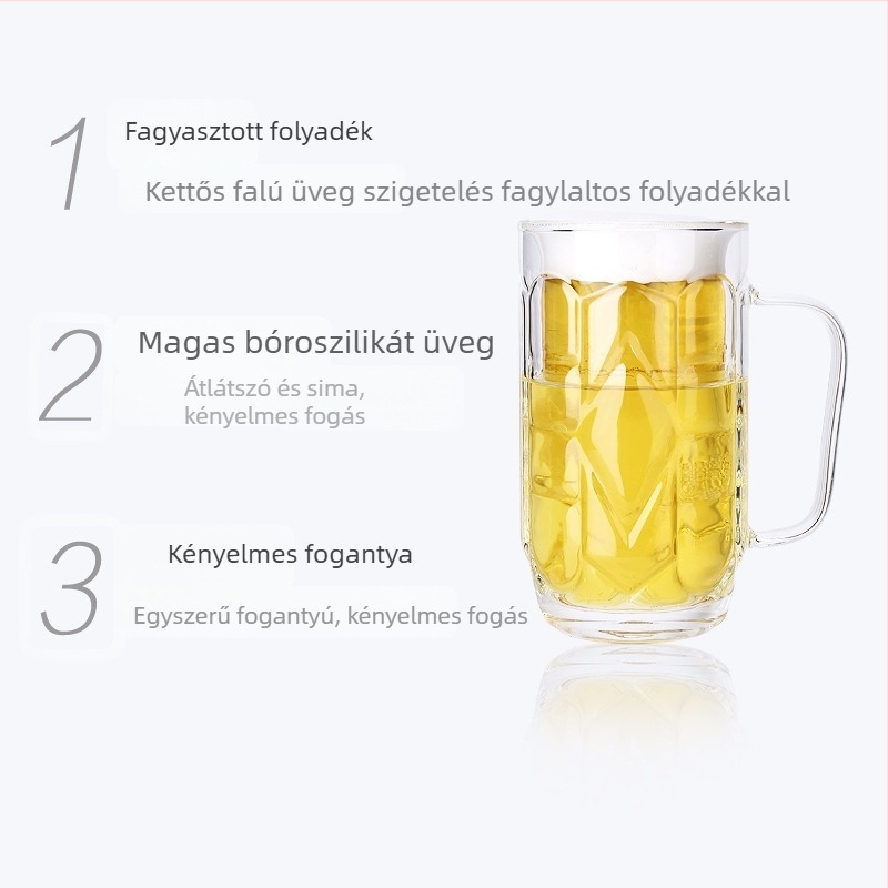 Sörös pohár dupla falú fogantyúval, hőálló, hideget tart, testreszabható
