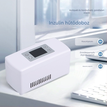 Autóba illő mini hűtő inzulin számára, kapacitás legfeljebb 5 L, 15 W, 12V/220V, hőmérséklet-tartomány 2–18°C