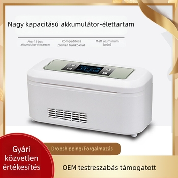 Félvezető autóhűtő, hordozható, 5 L, 12V, 15W, 2–18°C, ABS műanyag