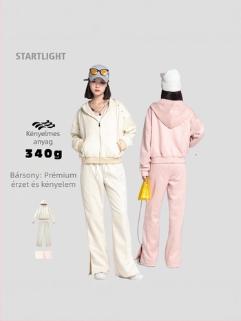 Őszi két darabos öltözet: kardigán felső színblokkokkal és nadrágos szett, poliészter 95% + spandex 5%, suede hangsúly, koreai városi stílus