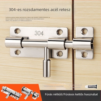 Rozsdamentes acél ajtózár fúrás nélküli szereléssel, nagy faajtókhoz, kétszárnyú ajtókhoz, nyílt zár