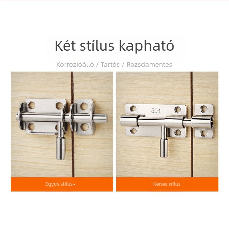 Rozsdamentes acél ajtózár fúrás nélküli szereléssel, nagy faajtókhoz, kétszárnyú ajtókhoz, nyílt zár
