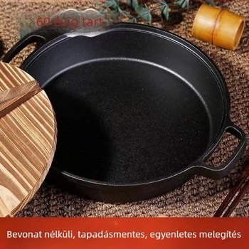 Öntöttvas serpenyő sütéshez, öntöttvas edény, knedli serpenyő, vastagabb vas serpenyő, gázfőzéshez alkalmas, tapadásmentes