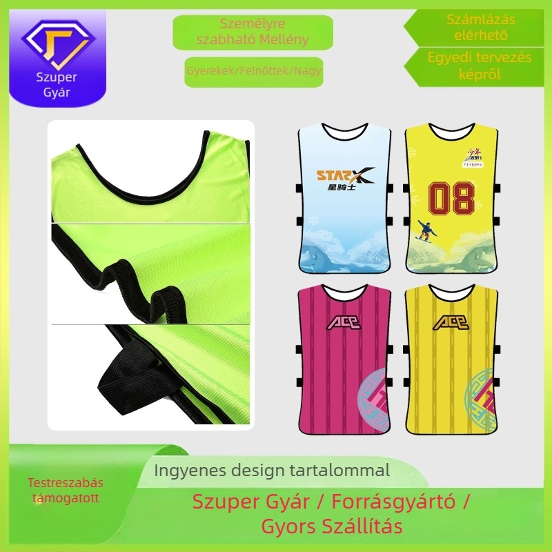 Teljes testet fedő edzésmellény csapatépítéshez — poliészter, uniszex, testreszabható mintázat, kód A, labdarúgáshoz és egyéb sportokhoz