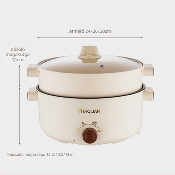 Többcélú tapadásmentes edény knob control – párolás, főzés és hot pot, 801-1000W, 3-4 személyre