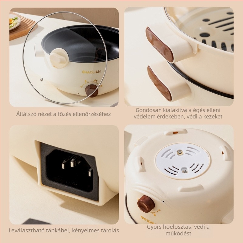 Többcélú tapadásmentes edény knob control – párolás, főzés és hot pot, 801-1000W, 3-4 személyre