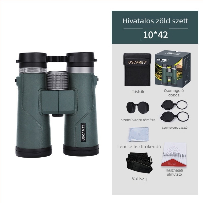 10x42 binokli, nitrogénnel töltött és vízálló, HD optika kültéri vadászathoz és madármegfigyeléshez