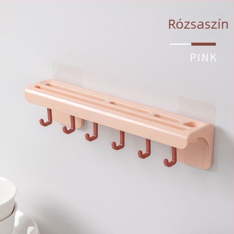 Falihoz rögzíthető, többfunkciós kés-tartó konyhának, kés-tároló polc, telepítés nélkül, horizontális konyhai eszközök tartója