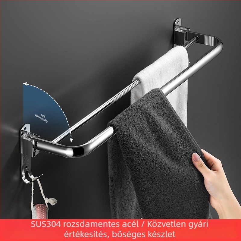 Rozsdamentes acél törölközőtartó, polírozott felület, egyetlen réteg, teherbírás 20–30 kg, Ni qiao, modern minimalista stílus