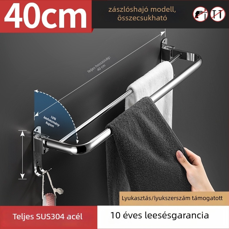 Rozsdamentes acél törölközőtartó, polírozott felület, egyetlen réteg, teherbírás 20–30 kg, Ni qiao, modern minimalista stílus