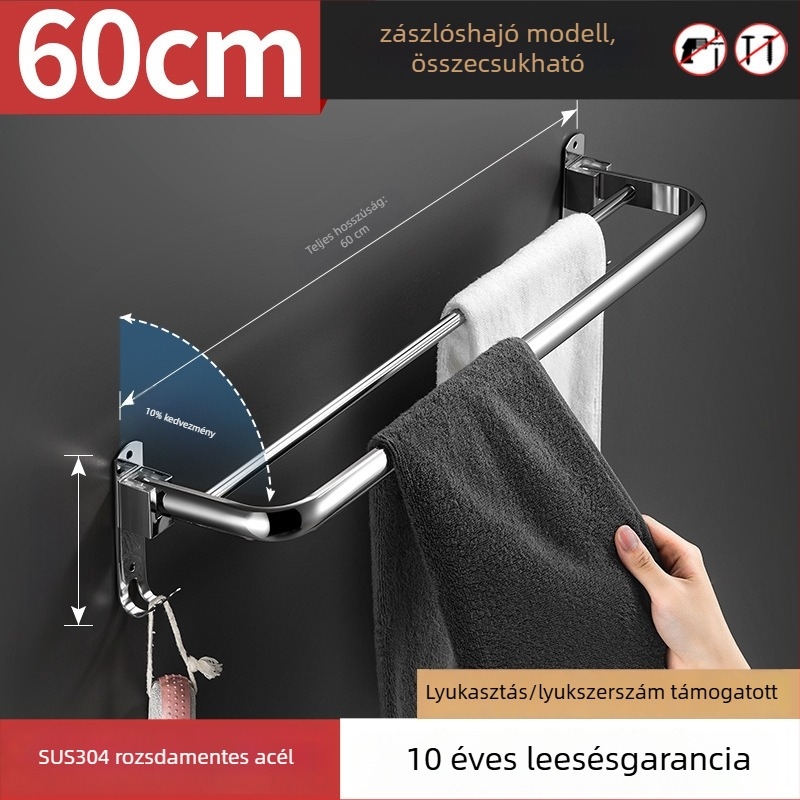 Rozsdamentes acél törölközőtartó, polírozott felület, egyetlen réteg, teherbírás 20–30 kg, Ni qiao, modern minimalista stílus