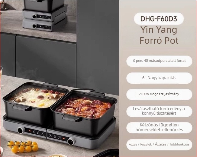 Bear elektromos forró fazék osztott kialakítással, 6 L+ kapacitás, 800 W alatt, mechanikus vezérlés