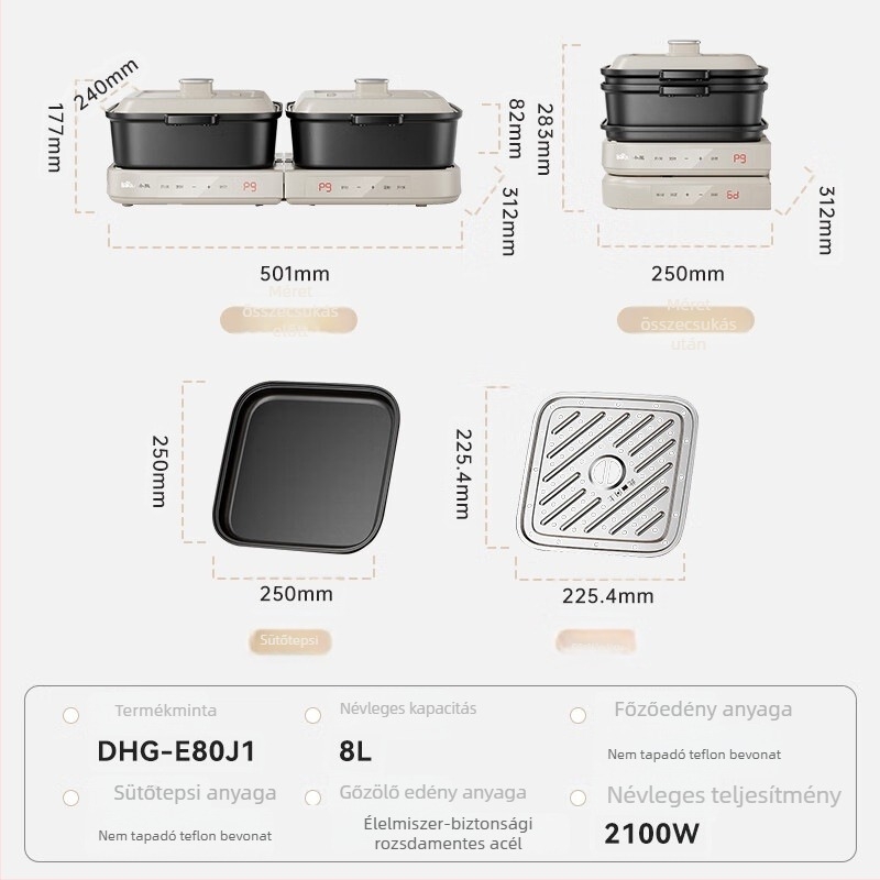 Bear elektromos forró fazék osztott kialakítással, 6 L+ kapacitás, 800 W alatt, mechanikus vezérlés