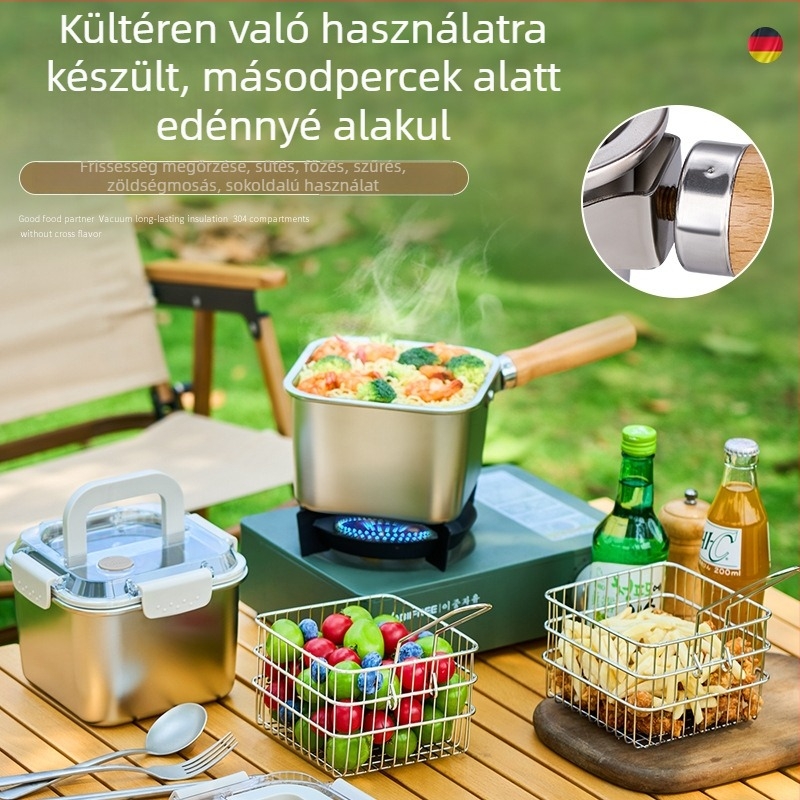 Négyzet alakú rozsdamentes acélból készült, többfunkciós fazék, koreai stílusú, főzésre és sütésre