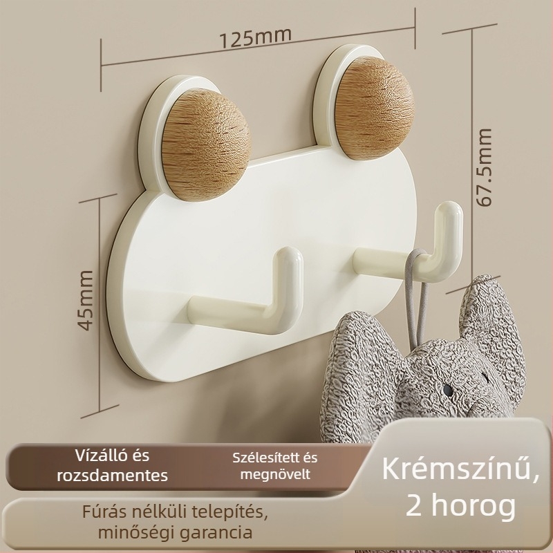Béka alakú fürdőszobai falra szerelhető fogas, ragasztós, fúrás nélkül, vasból, vízálló és rozsdamentes, 0.5 kg