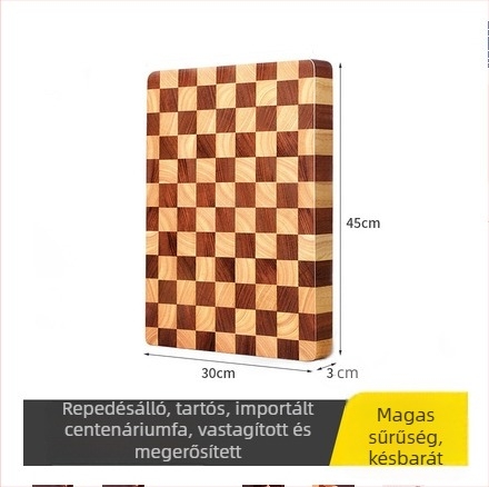 Akácfa vágódeszka, masszív fa, vastag kivitel, sakktábla mintás, gyümölcsök szeletelésére
