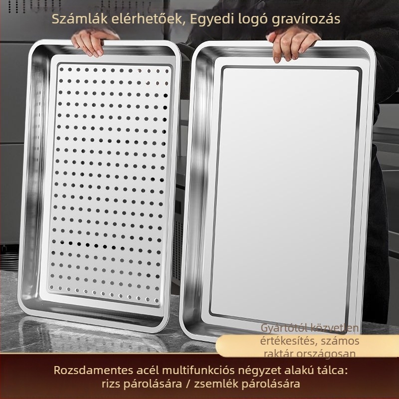 304 rozsdamentes acél téglalap alakú pároló tál, matt felület, kínai stílus, mikrohullámú sütő nem használható