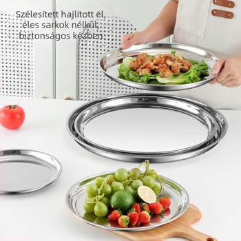 Rozsdamentes acél kerek tál – extrán vastag, fényes felület, szállodai és éttermi használatra