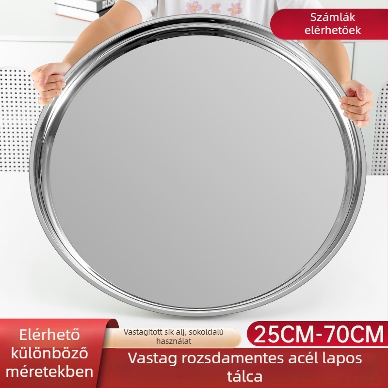 Rozsdamentes acél kerek tál – extrán vastag, fényes felület, szállodai és éttermi használatra