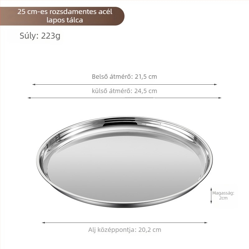 Rozsdamentes acél kerek tál – extrán vastag, fényes felület, szállodai és éttermi használatra