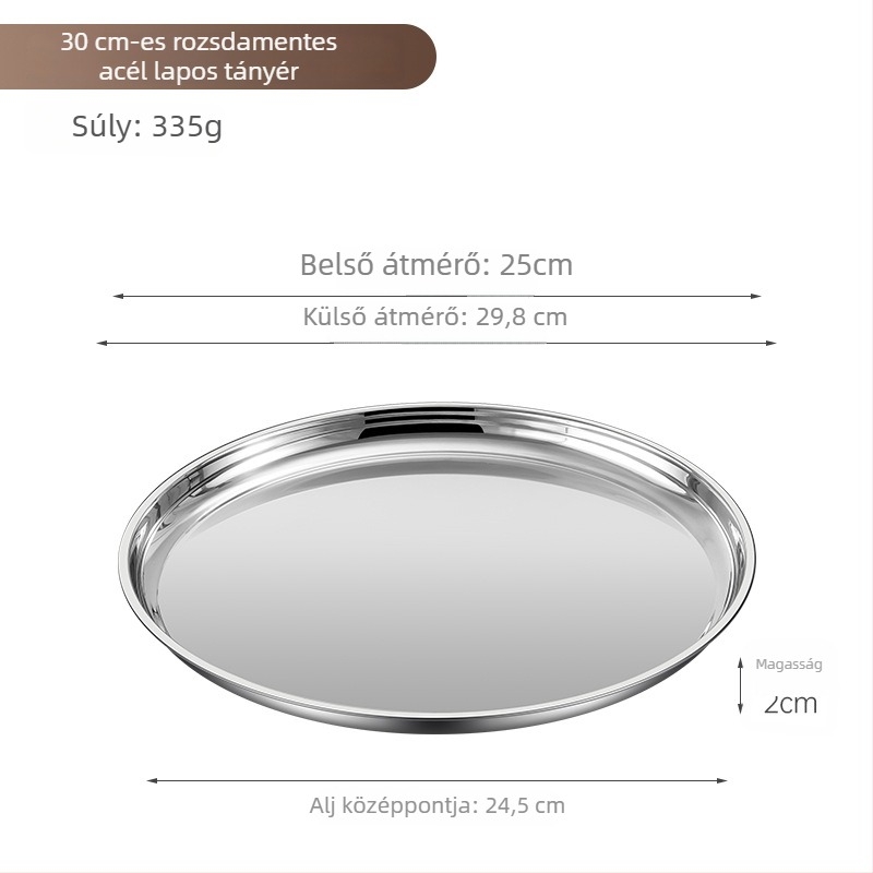 Rozsdamentes acél kerek tál – extrán vastag, fényes felület, szállodai és éttermi használatra